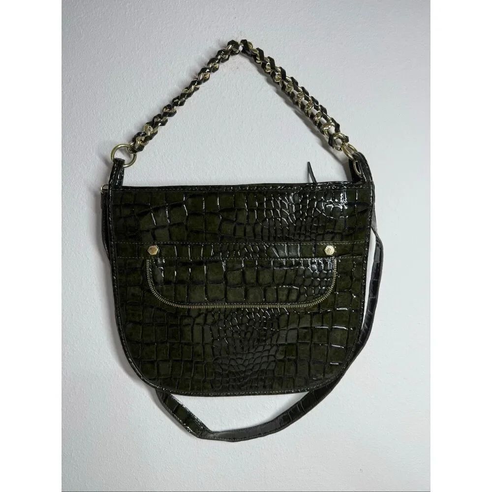 NWOT Gianni Bini Large Woven Chain Embossed Crocodile Shoulder Bag Green Purse